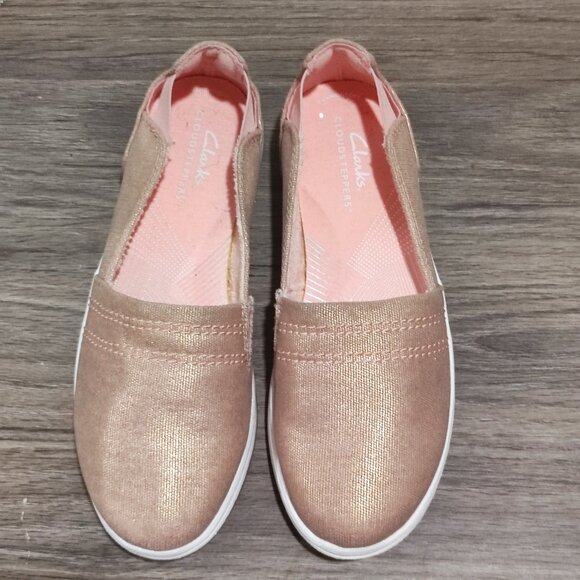 Clarks Cloudsteppers Loafers Size 6 Metallic Rosegold Flat Casual Comfort Shoes - Picture 4 of 12